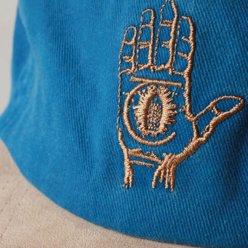 THEORIES HAND OF THEORIES SNAPBACK HAT DENIM/BROWN SUEDE