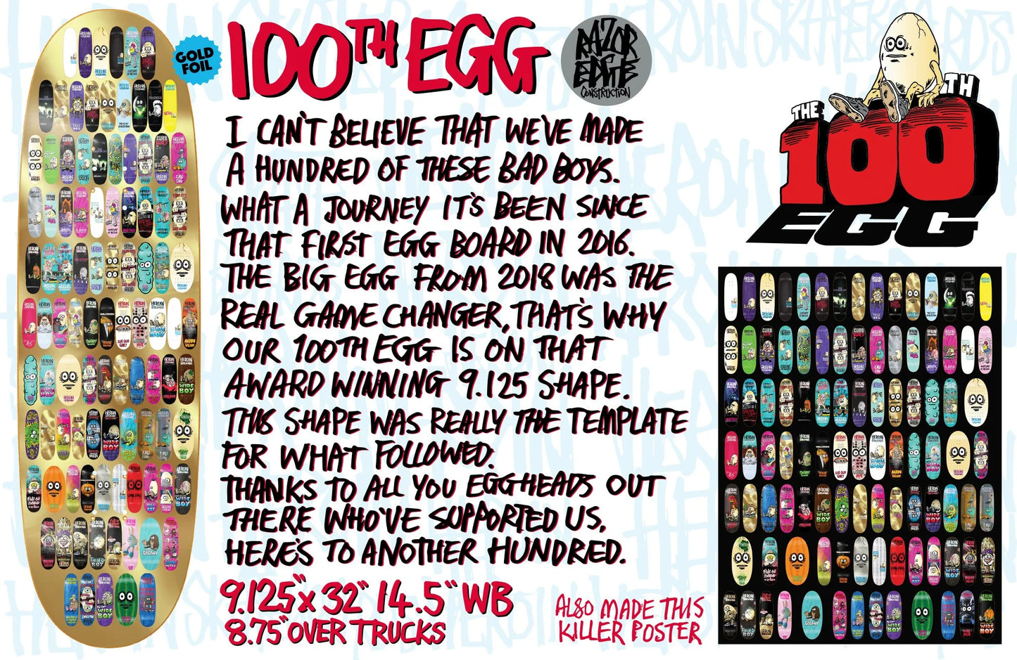 HEROIN 100TH EGG DECK 9.125