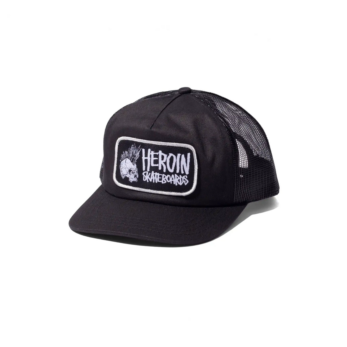 HEROIN PUNK SKULL TRUCKER HAT BLACK