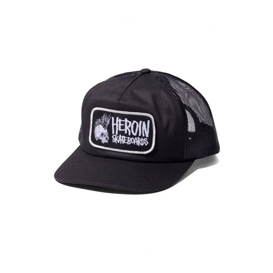 HEROIN PUNK SKULL TRUCKER HAT BLACK
