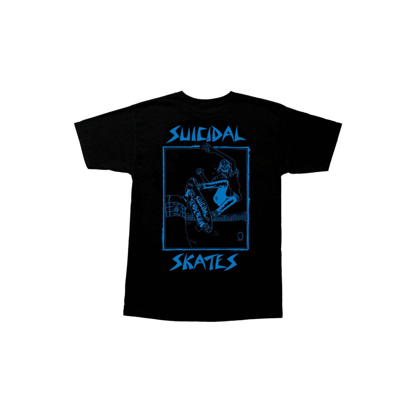 SUICIDAL SKATES POOL SKATE BLACK/BLUE TEE - LARGE